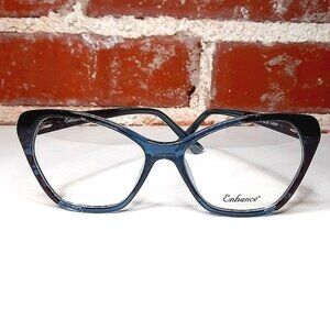 NEW Ladies Eyeglass Frame Rx'able blue/amber, Cateye, trendy 56-16-145 classy